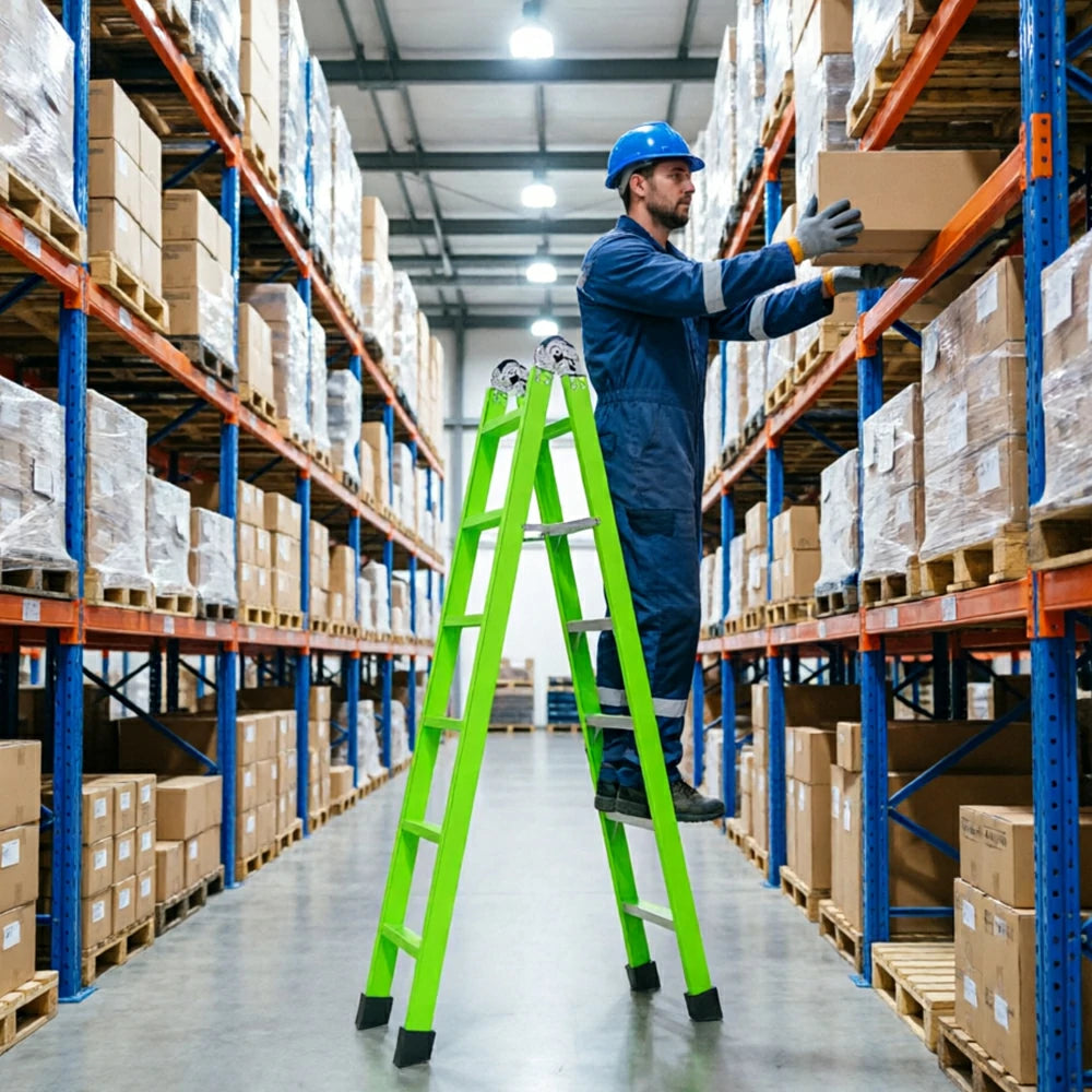GROVIA 3 Step Reinforced A-Frame Ladder with Extra Wide Anti-Slip Steps for Home and Commercial Use - Green