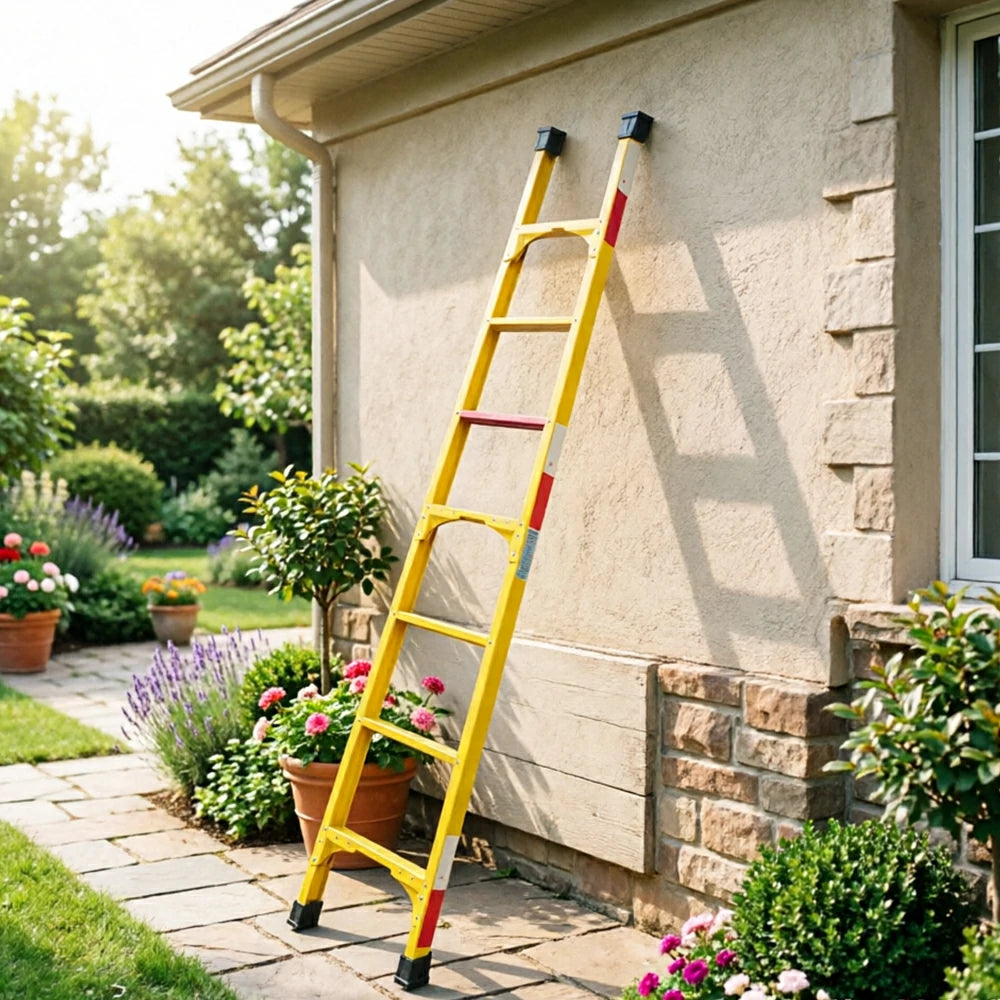 GROVIA 2m Fully Insulated Fibreglass Straight Ladder with Anti-Slip Feet for Electrical and Industrial Use - Yellow