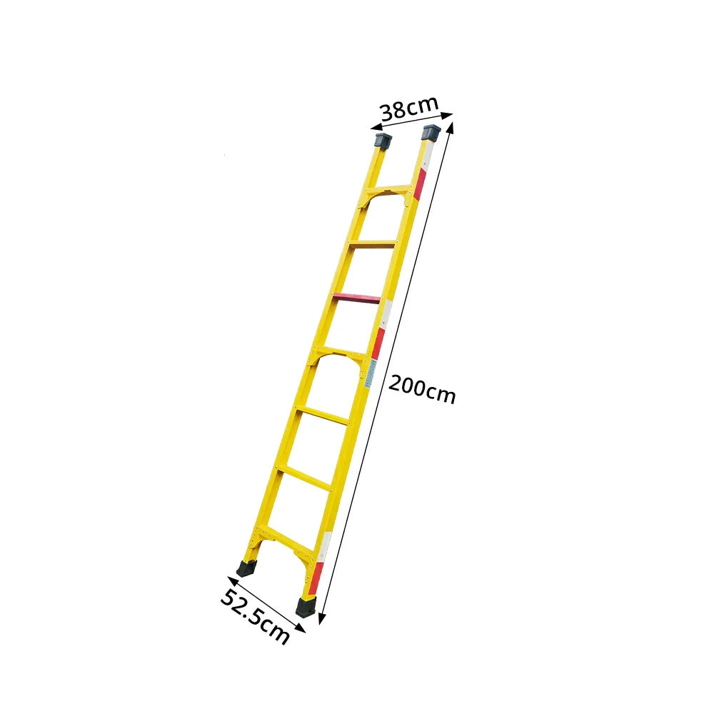 GROVIA 2m Fully Insulated Fibreglass Straight Ladder with Anti-Slip Feet for Electrical and Industrial Use - Yellow