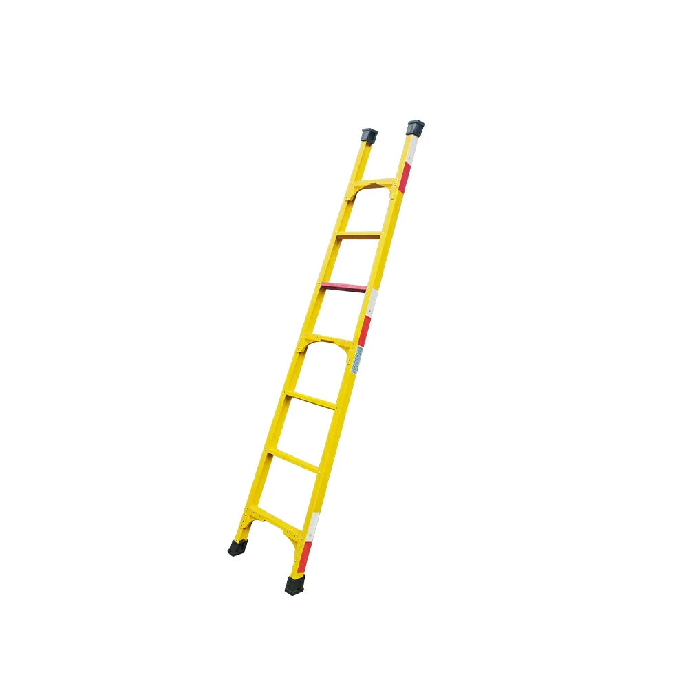 GROVIA 2m Fully Insulated Fibreglass Straight Ladder with Anti-Slip Feet for Electrical and Industrial Use - Yellow