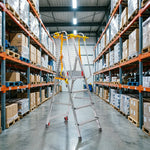 GROVIA 4 Step Aluminium Platform Ladder with Safety Guardrails and Wheels 2.1m, 111cm Platform Height - Silver