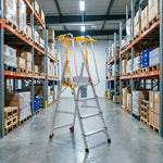 GROVIA 4 Step Aluminium Platform Ladder with Safety Guardrails and Wheels 2.1m, 111cm Platform Height - Silver