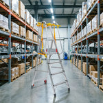GROVIA 4 Step Aluminium Platform Ladder with Safety Guardrails and Wheels 2.1m, 111cm Platform Height - Silver