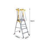 GROVIA 4 Step Aluminium Platform Ladder with Safety Guardrails and Wheels 2.1m, 111cm Platform Height - Silver