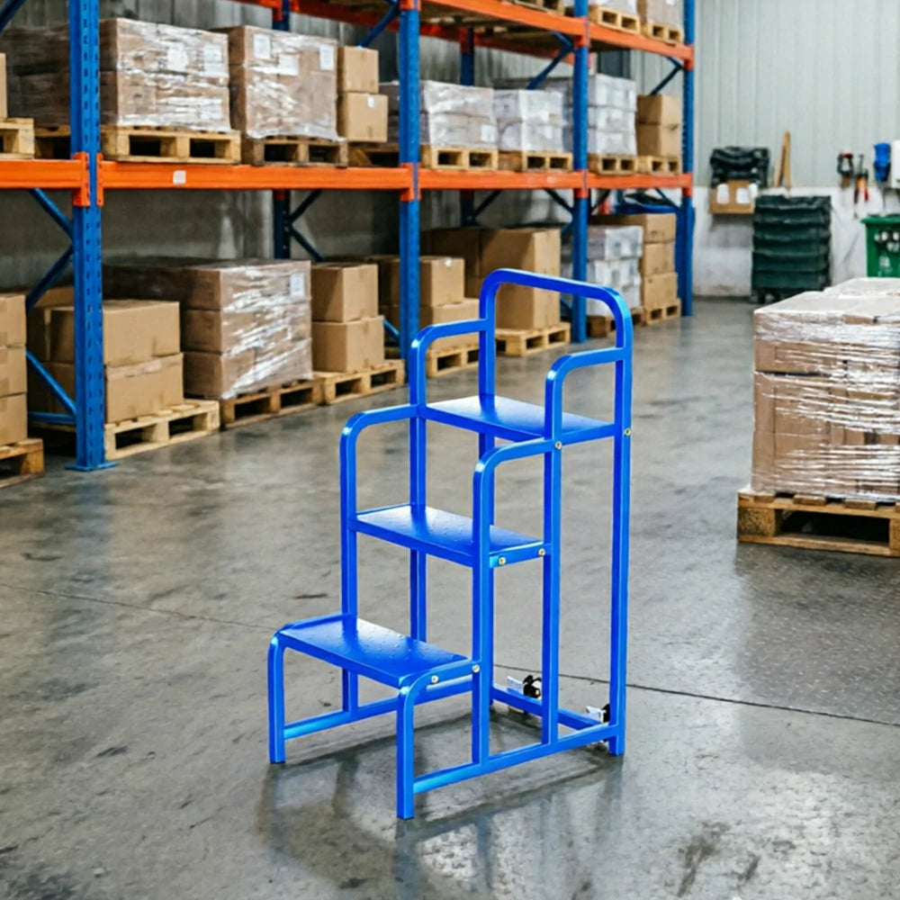 GROVIA 3 Step Detachable Platform Ladder with Safety Handrails 0.75m Platform Height for Warehouse Use - Blue