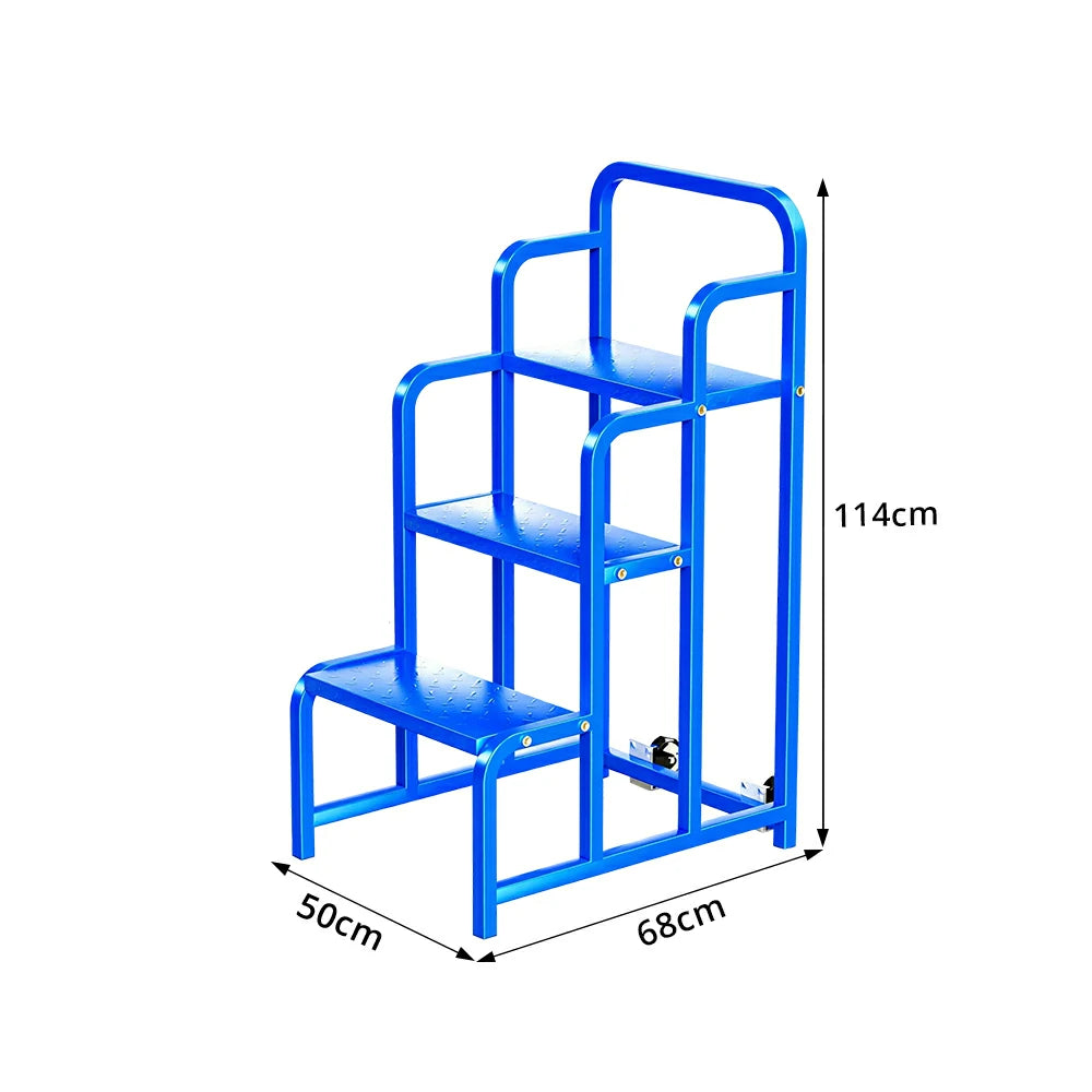GROVIA 3 Step Detachable Platform Ladder with Safety Handrails 0.75m Platform Height for Warehouse Use - Blue