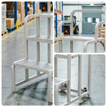 GROVIA 3 Step Detachable Platform Ladder with Safety Handrails 0.75m Platform Height for Warehouse Use - White