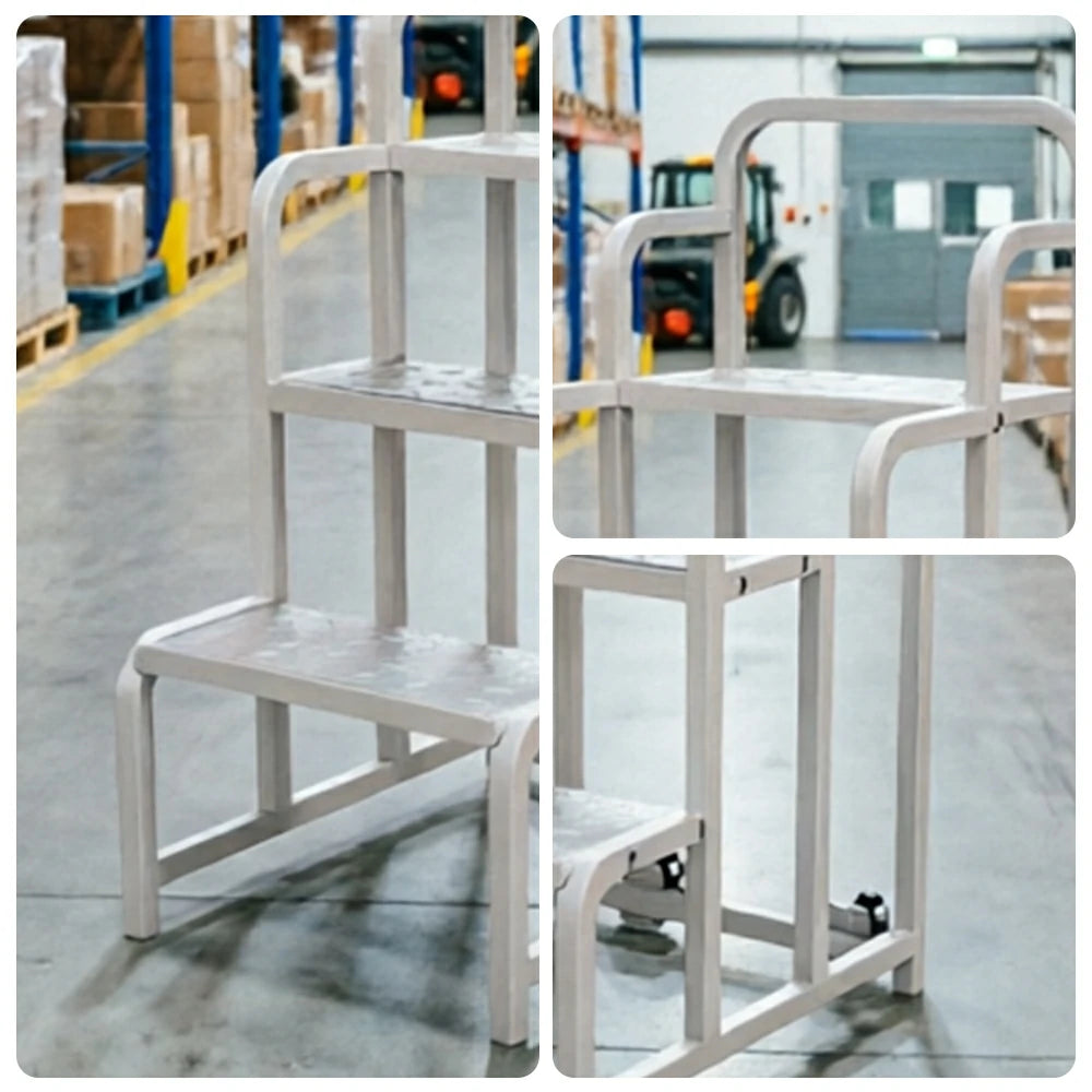 GROVIA 3 Step Detachable Platform Ladder with Safety Handrails 0.75m Platform Height for Warehouse Use - White