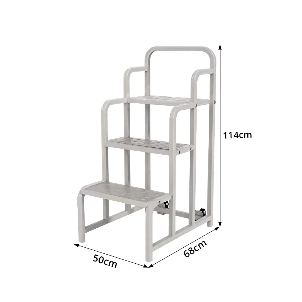 GROVIA 3 Step Detachable Platform Ladder with Safety Handrails 0.75m Platform Height for Warehouse Use - White