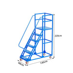 GROVIA 6 Step Mobile Steel Platform Ladder with Safety Guardrails 1.5m Platform Height for Warehouse Use - Blue