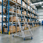 GROVIA 6 Step Mobile Steel Platform Ladder with Safety Guardrails 1.5m Platform Height for Warehouse Use - White