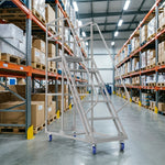 GROVIA 6 Step Mobile Steel Platform Ladder with Safety Guardrails 1.5m Platform Height for Warehouse Use - White