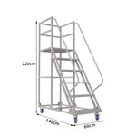 GROVIA 6 Step Mobile Steel Platform Ladder with Safety Guardrails 1.5m Platform Height for Warehouse Use - White