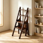 GROVIA Solid Rubber Wood 4-Step Folding Ladder Chair - 2-in-1 Household Step Stool and Seat - Walnut