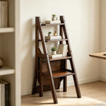 GROVIA Solid Rubber Wood 4-Step Folding Ladder Chair - 2-in-1 Household Step Stool and Seat - Walnut