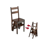 GROVIA Solid Rubber Wood 4-Step Folding Ladder Chair - 2-in-1 Household Step Stool and Seat - Walnut