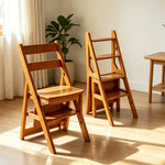 GROVIA Solid Rubber Wood 4-Step Folding Ladder Chair - 2-in-1 Household Step Stool and Seat - Yellow