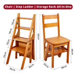 GROVIA Solid Rubber Wood 4-Step Folding Ladder Chair - 2-in-1 Household Step Stool and Seat - Yellow