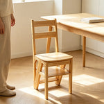 GROVIA Solid Rubber Wood 4-Step Folding Ladder Chair - 2-in-1 Household Step Stool and Seat - Wood