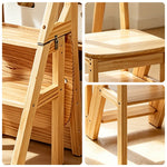 GROVIA Solid Rubber Wood 4-Step Folding Ladder Chair - 2-in-1 Household Step Stool and Seat - Wood