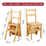 GROVIA Solid Rubber Wood 4-Step Folding Ladder Chair - 2-in-1 Household Step Stool and Seat - Wood