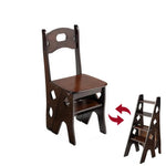 GROVIA Imported Solid Pine 4-Step Folding Ladder Chair - 3-in-1 Step Stool, Seat & Storage Rack - Walnut