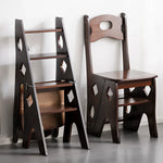GROVIA Imported Solid Pine 4-Step Folding Ladder Chair - 3-in-1 Step Stool, Seat & Storage Rack - Walnut