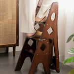 GROVIA Imported Solid Pine 4-Step Folding Ladder Chair - 3-in-1 Step Stool, Seat & Storage Rack - Walnut