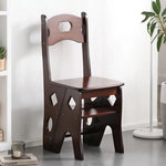 GROVIA Imported Solid Pine 4-Step Folding Ladder Chair - 3-in-1 Step Stool, Seat & Storage Rack - Walnut