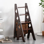GROVIA Imported Solid Pine 4-Step Folding Ladder Chair - 3-in-1 Step Stool, Seat & Storage Rack - Walnut