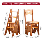 GROVIA Imported Solid Pine 4-Step Folding Ladder Chair - 3-in-1 Step Stool, Seat & Storage Rack - Yellow
