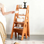 GROVIA Imported Solid Pine 4-Step Folding Ladder Chair - 3-in-1 Step Stool, Seat & Storage Rack - Yellow