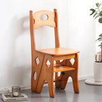 GROVIA Imported Solid Pine 4-Step Folding Ladder Chair - 3-in-1 Step Stool, Seat & Storage Rack - Yellow