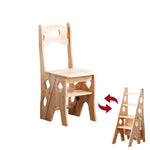 GROVIA Imported Solid Pine 4-Step Folding Ladder Chair - 3-in-1 Step Stool, Seat & Storage Rack - Wood
