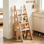 GROVIA Imported Solid Pine 4-Step Folding Ladder Chair - 3-in-1 Step Stool, Seat & Storage Rack - Wood