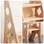 GROVIA Imported Solid Pine 4-Step Folding Ladder Chair - 3-in-1 Step Stool, Seat & Storage Rack - Wood