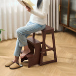 GROVIA Solid Wood 3-Step Folding Ladder Stool - Quick-Flip Step Ladder, Seat & Side Table - Coffee