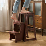 GROVIA Solid Wood 3-Step Folding Ladder Stool - Quick-Flip Step Ladder, Seat & Side Table - Coffee