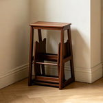 GROVIA Solid Wood 3-Step Folding Ladder Stool - Quick-Flip Step Ladder, Seat & Side Table - Coffee