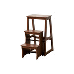 GROVIA Solid Wood 3-Step Folding Ladder Stool - Quick-Flip Step Ladder, Seat & Side Table - Coffee