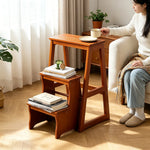 GROVIA Solid Wood 3-Step Folding Ladder Stool - Quick-Flip Step Ladder, Seat & Side Table - Brown