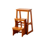 GROVIA Solid Wood 3-Step Folding Ladder Stool - Quick-Flip Step Ladder, Seat & Side Table - Brown