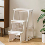 GROVIA Solid Wood 3-Step Folding Ladder Stool - Quick-Flip Step Ladder, Seat & Side Table - White