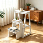 GROVIA Solid Wood 3-Step Folding Ladder Stool - Quick-Flip Step Ladder, Seat & Side Table - White