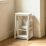 GROVIA Solid Wood 3-Step Folding Ladder Stool - Quick-Flip Step Ladder, Seat & Side Table - White