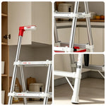 GROVIA Aluminium Alloy 4-Step Folding Ladder - Upgraded Safety Lock, 2.8m Reach for Home Use - Silver & White