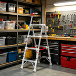 GROVIA Aluminium Alloy 4-Step Folding Ladder - Upgraded Safety Lock, 2.8m Reach for Home Use - Silver & White