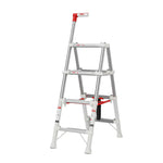 GROVIA Aluminium Alloy 4-Step Folding Ladder - Upgraded Safety Lock, 2.8m Reach for Home Use - Silver & White