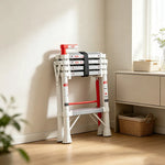 GROVIA 2nd Gen Aluminium Alloy 5-Step Folding Ladder - Patented Safety Lock, 3.1m Reach for Home Use - Silver & White