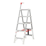 GROVIA 2nd Gen Aluminium Alloy 5-Step Folding Ladder - Patented Safety Lock, 3.1m Reach for Home Use - Silver & White